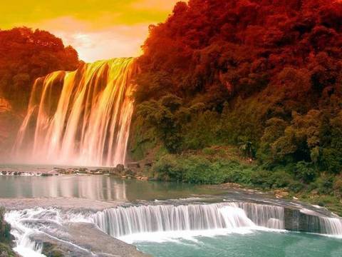 Hangguoshu Waterfall at sunset, China