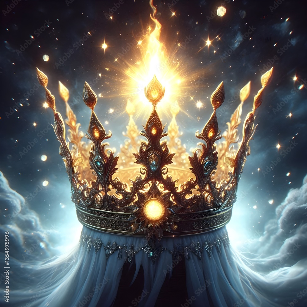 An enchanting depiction of a mystical crown that glows with radiant light when worn by a pure-hearted soul