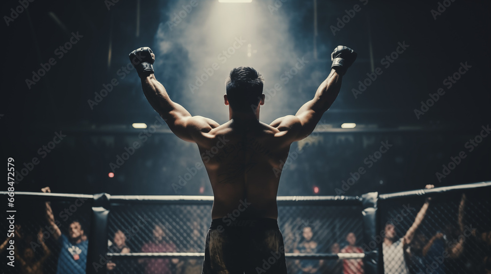 Pro Fighter Raising Hands in Victory